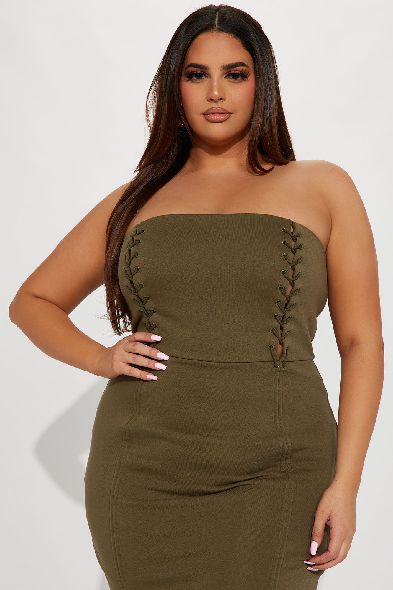Gabriella Strapless Midi Dress - Olive