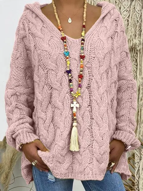 Solid Color Twist Knitting Hoodie Sweater