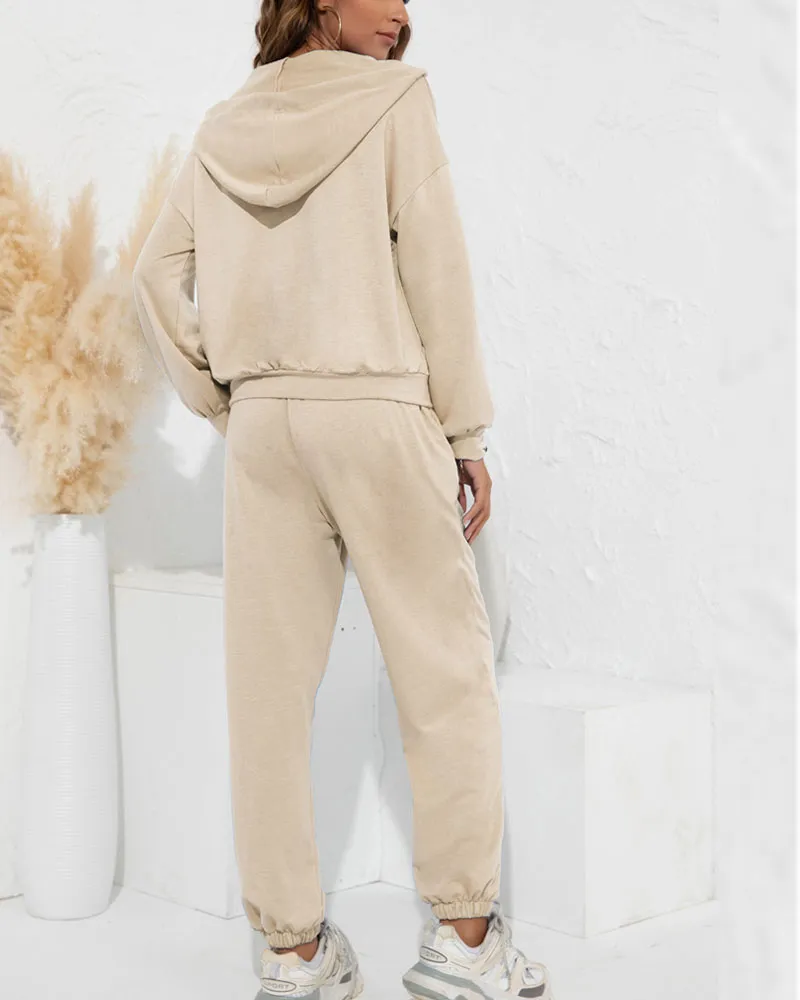 V-Neck Strappy Hooded Sweatshirt Set