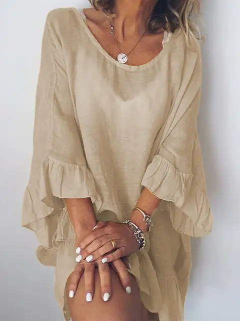 Flounce Solid Color Casual Loose Midi Dress