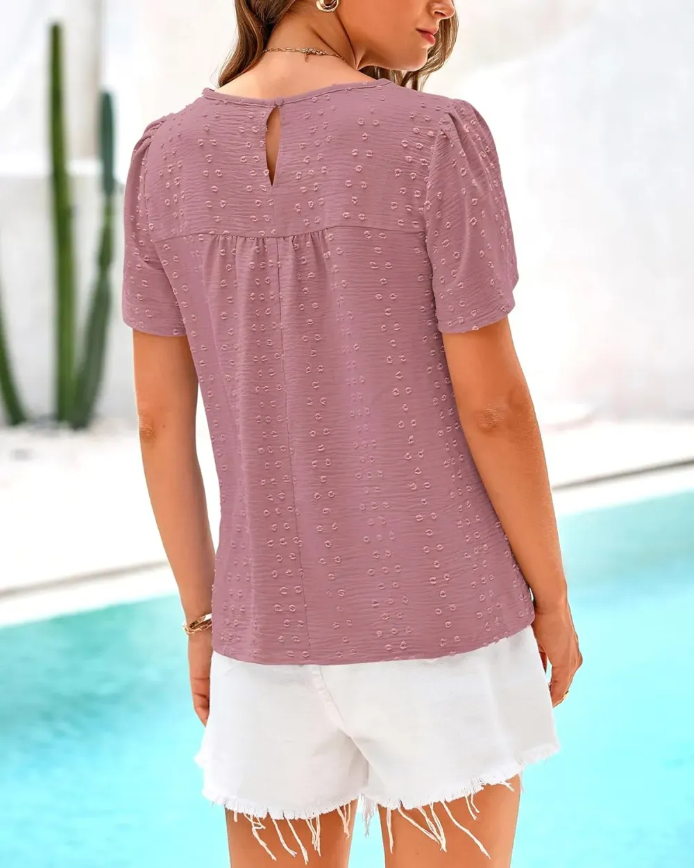 ✨Women's Swiss Dot Lace Crochet Crewneck Boho Short Sleeves