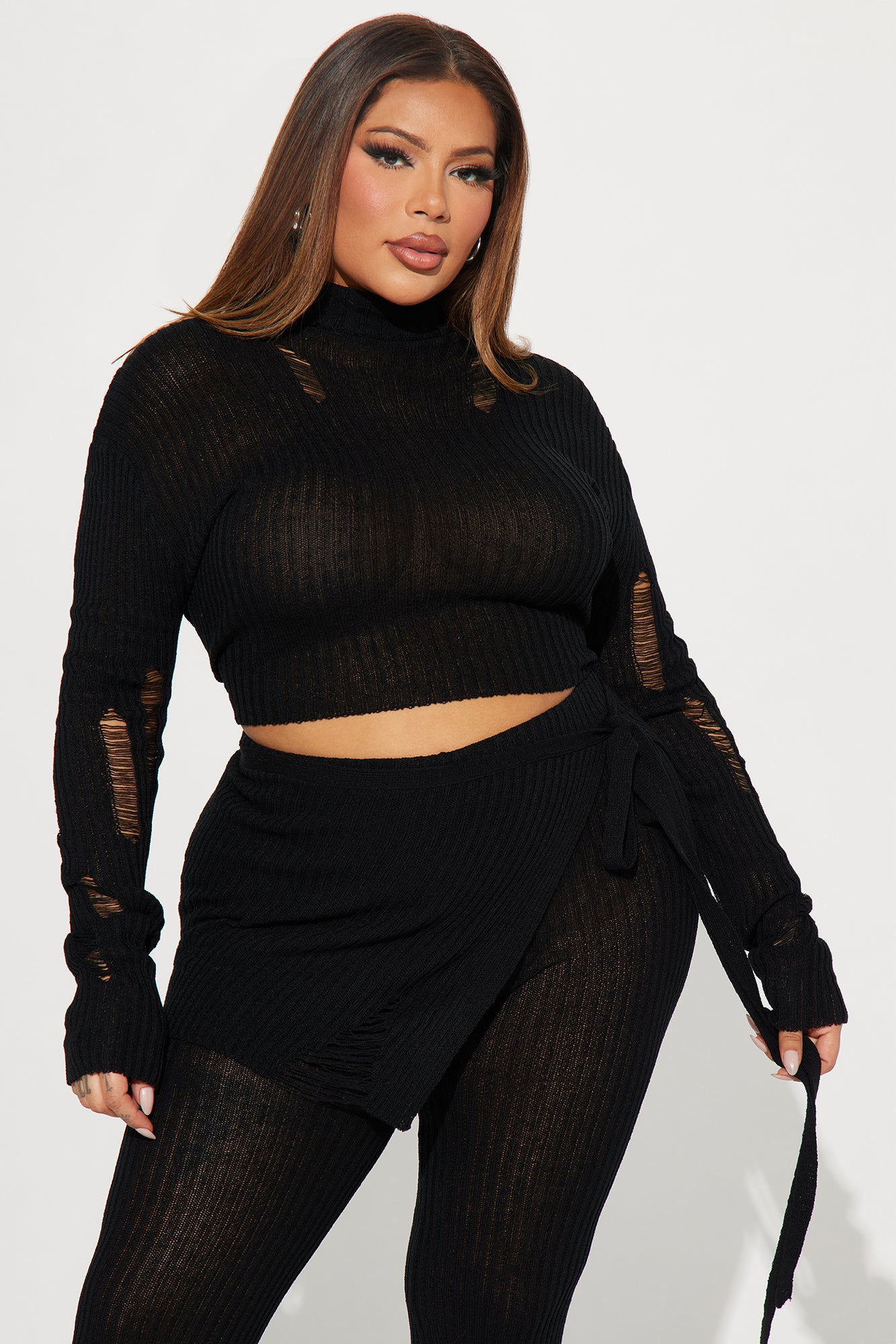 Influential 3 Piece Sweater Knit Pant Set - Black