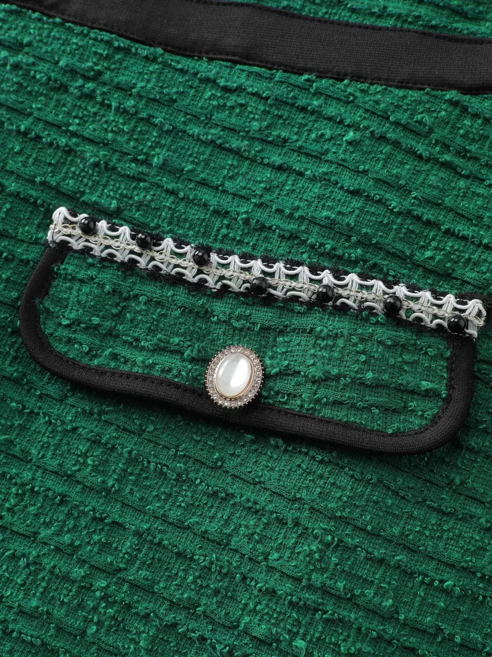 Tweed Stretchy Waist Color Contrast Midi Dress