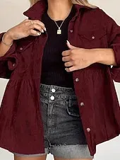 Women's Shirt Jacket Shacket Comfortable Ruched Pocket Casual Plain Holiday Casual Daily Weekend Single Breasted Regular Turndown Regular Fit Long Sleeve Outerwear Red Green Fall Winter