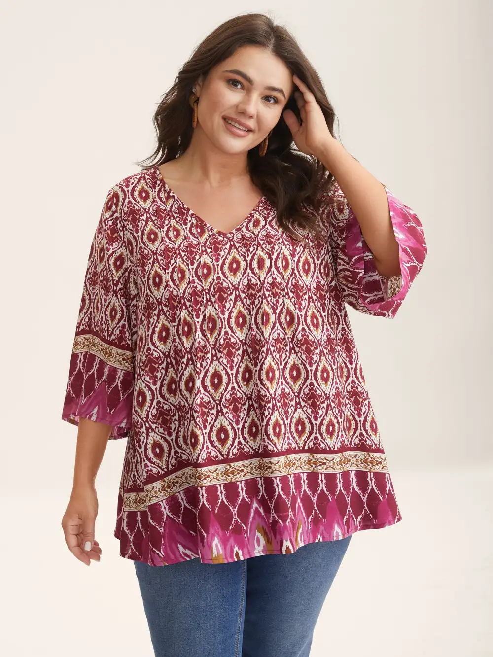 Pin-Tuck Pleat Ornate Print Relaxed Fit Shirt