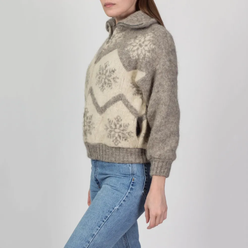 Vintage Pattern Zip Up High Collar Comfy Knitwear