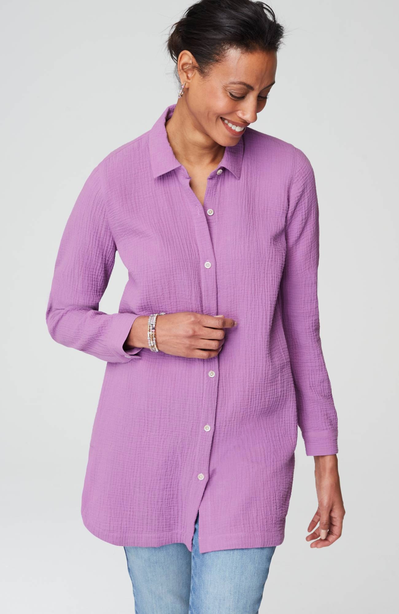 Cotton-Gauze Split-Hem Tunic