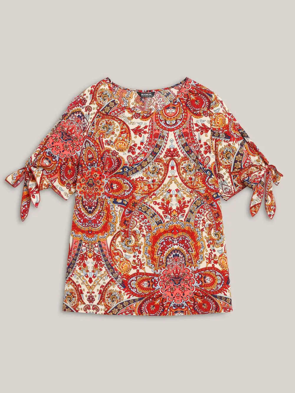 Paisley Print Round Neck Tied Shirt