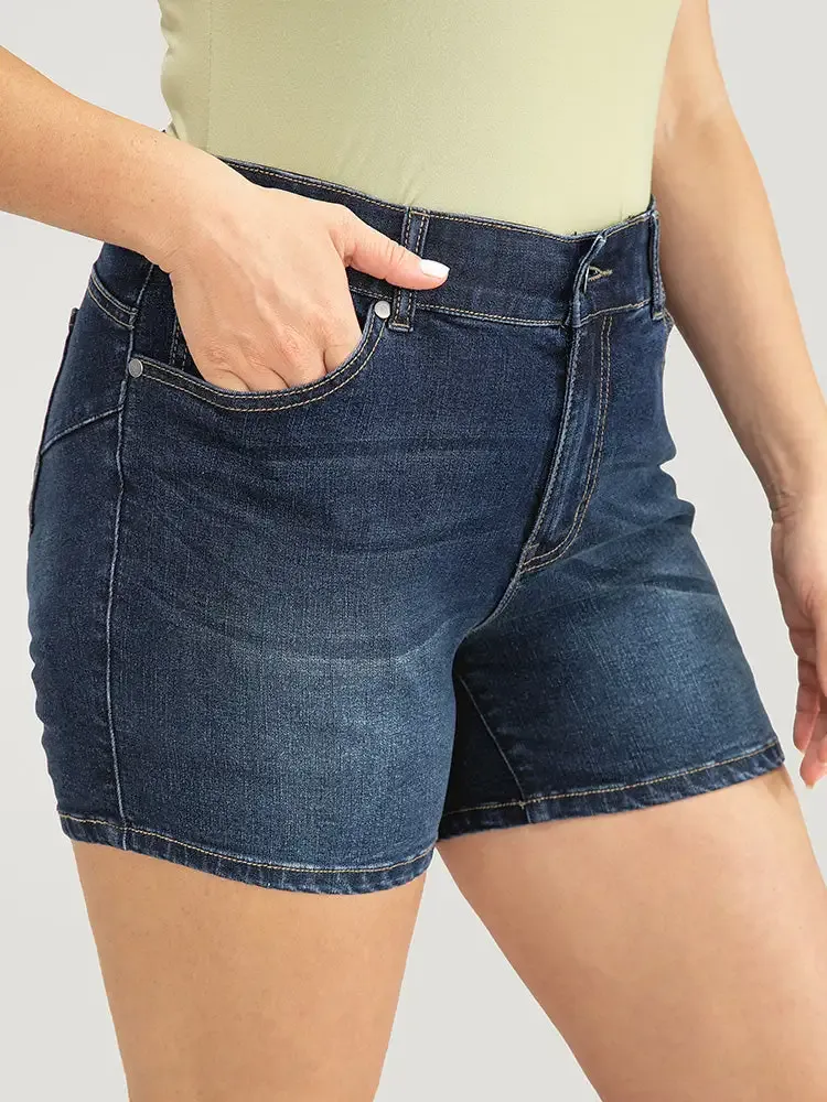 Very Stretchy High Rise Slant Pocket Denim Shorts
