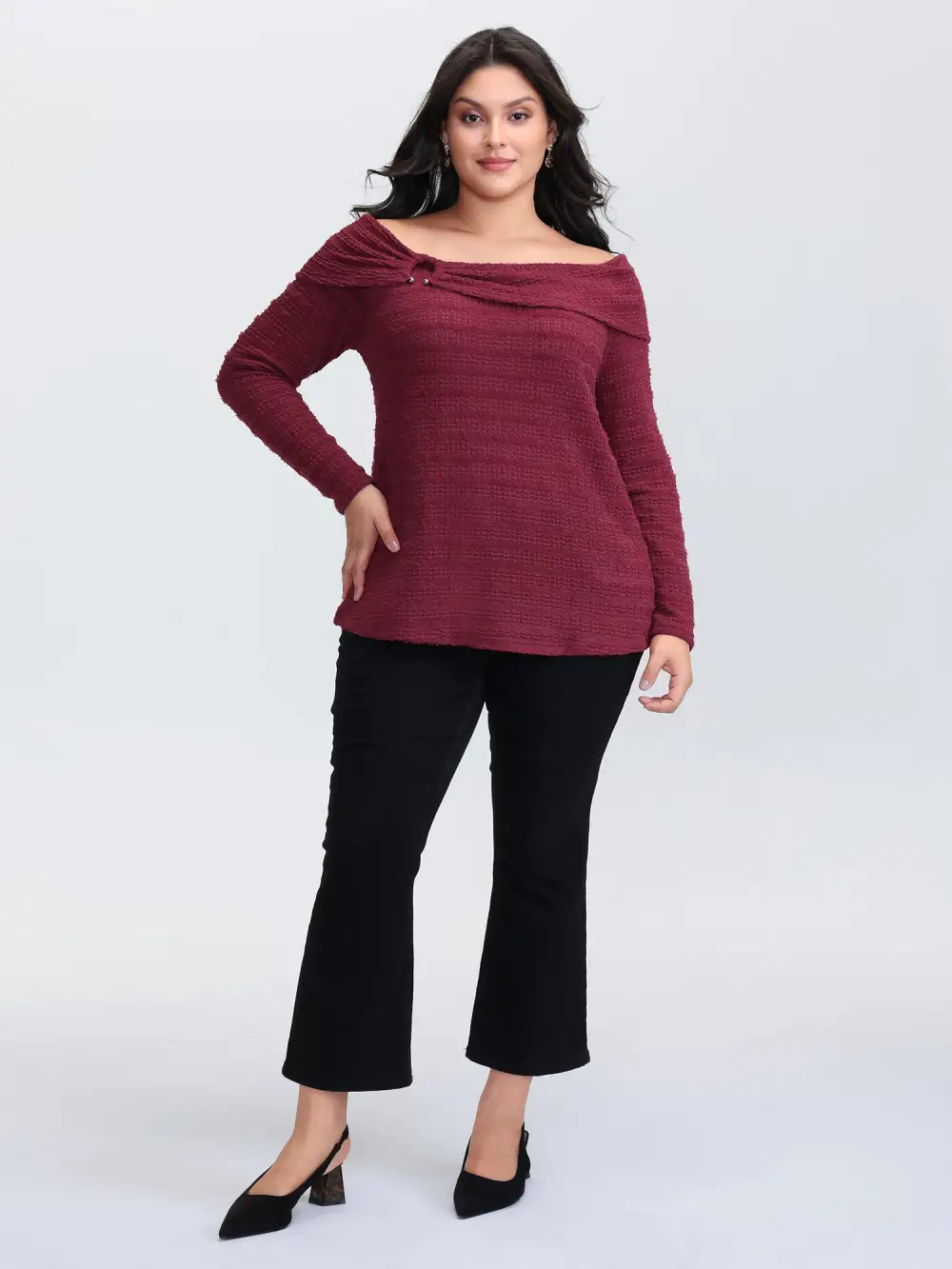 Furry Textured Off-Shoulder Knit Top