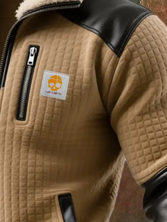 Men's Retro Textured Square Plaid Warm Multi-pocket Outdoor Jacket