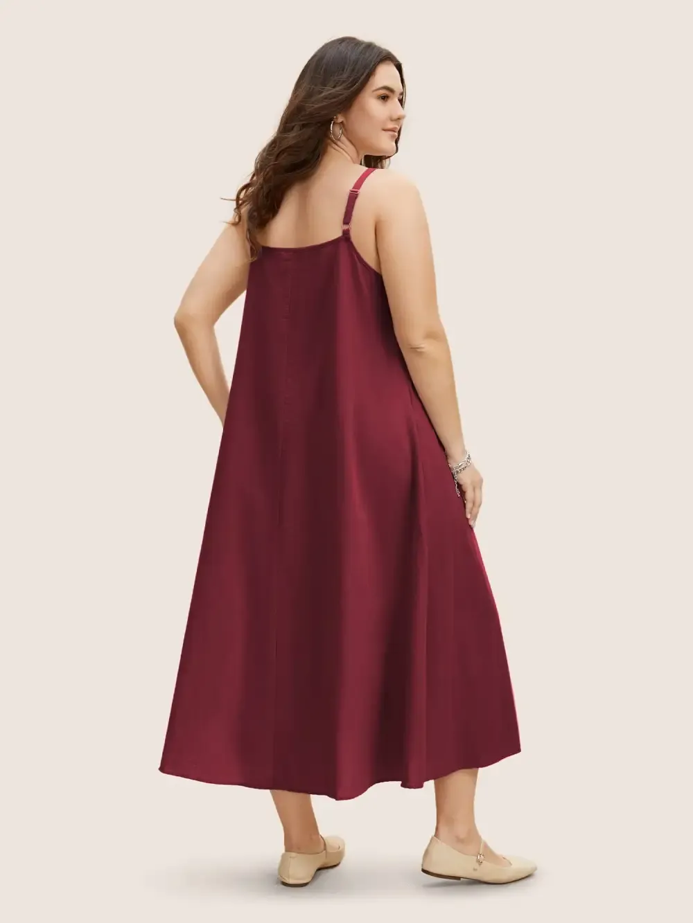 Cotton Plain Pleated Loose Fit Cami Dress