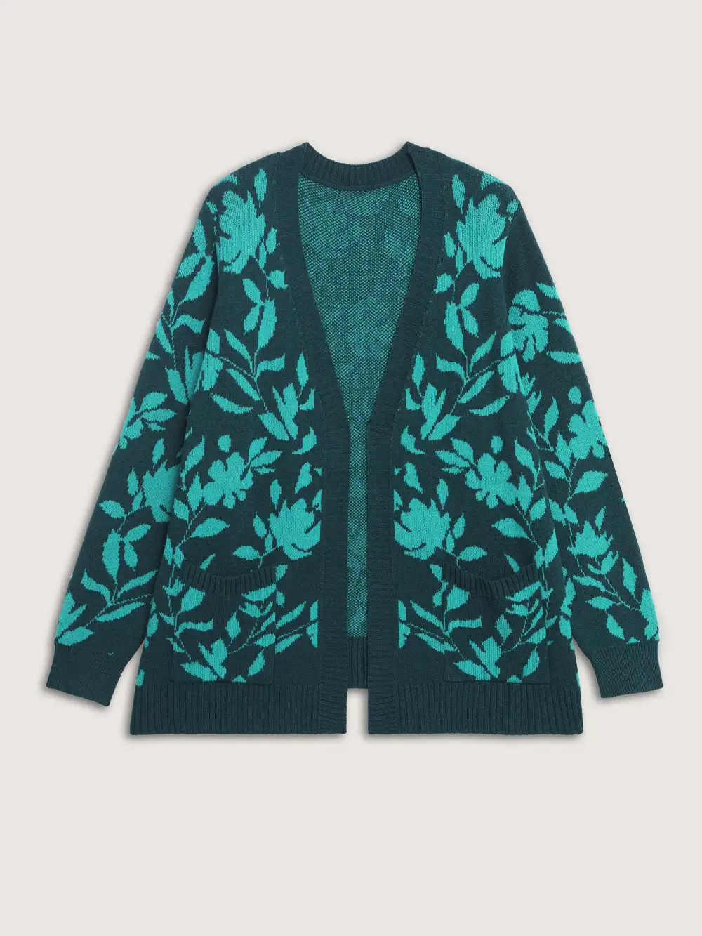 Floral Print V-Neck Ribbed Knit Cardigan