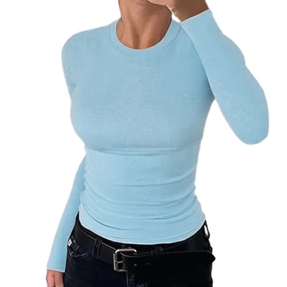 Women's Ribbed Crewneck Tops – Slim Fit Casual Sweaters, Short/Long Sleeve.