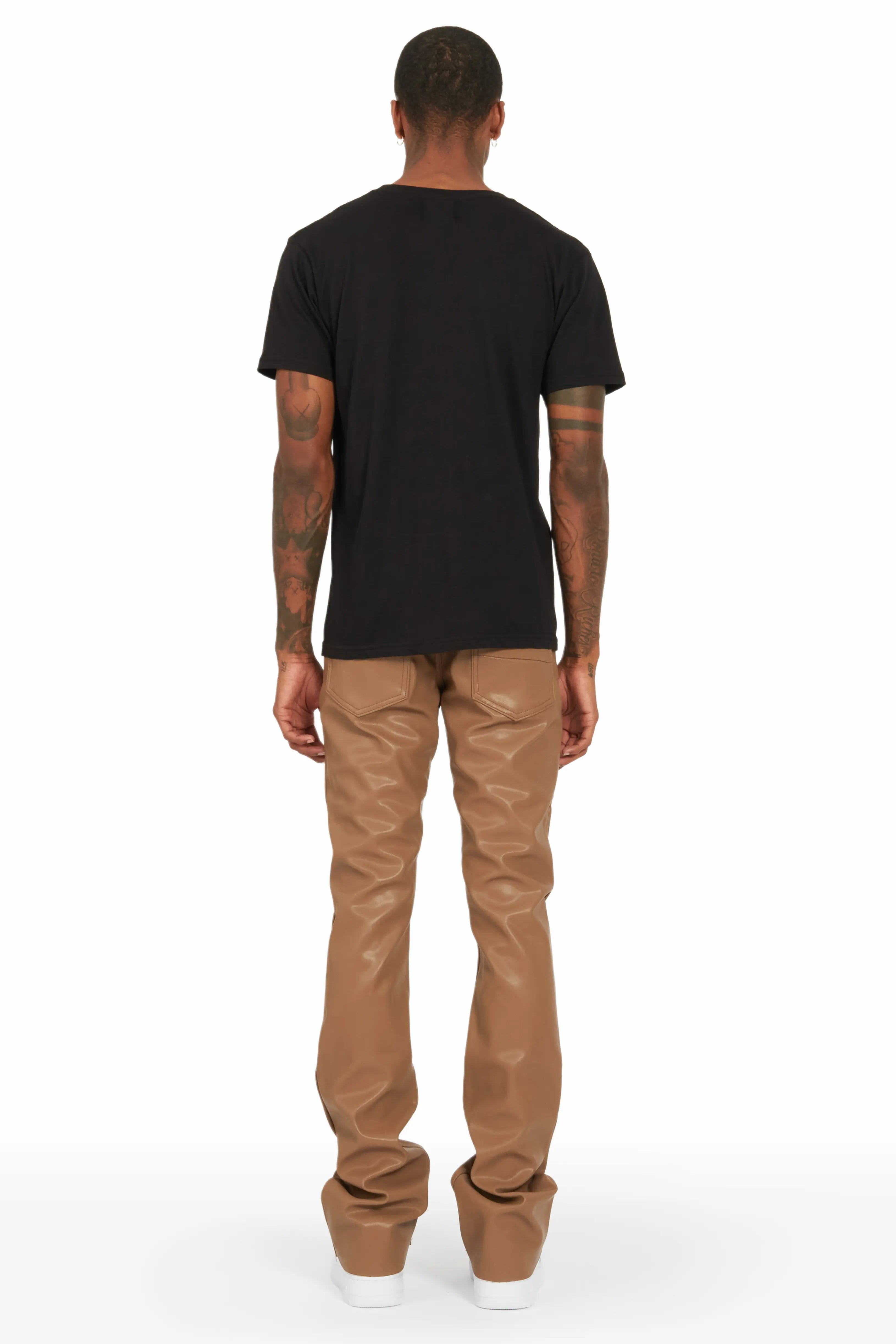 Ricky Beige Faux Leather Stacked Jean
