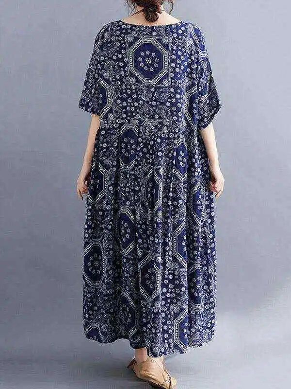 Vintage Floral Batwing Sleeve Dress