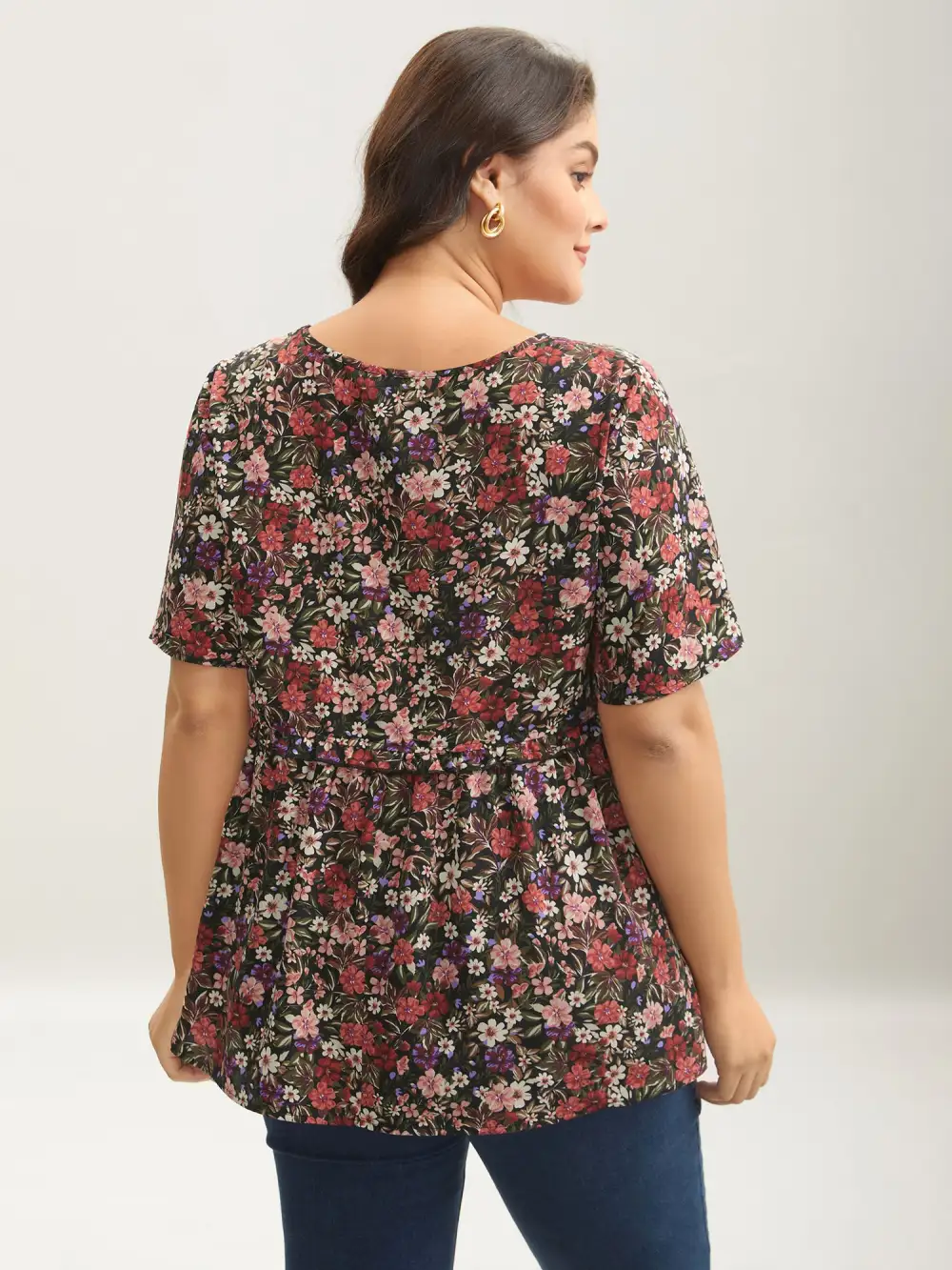 Floral Ruffled Round Neck Shirt