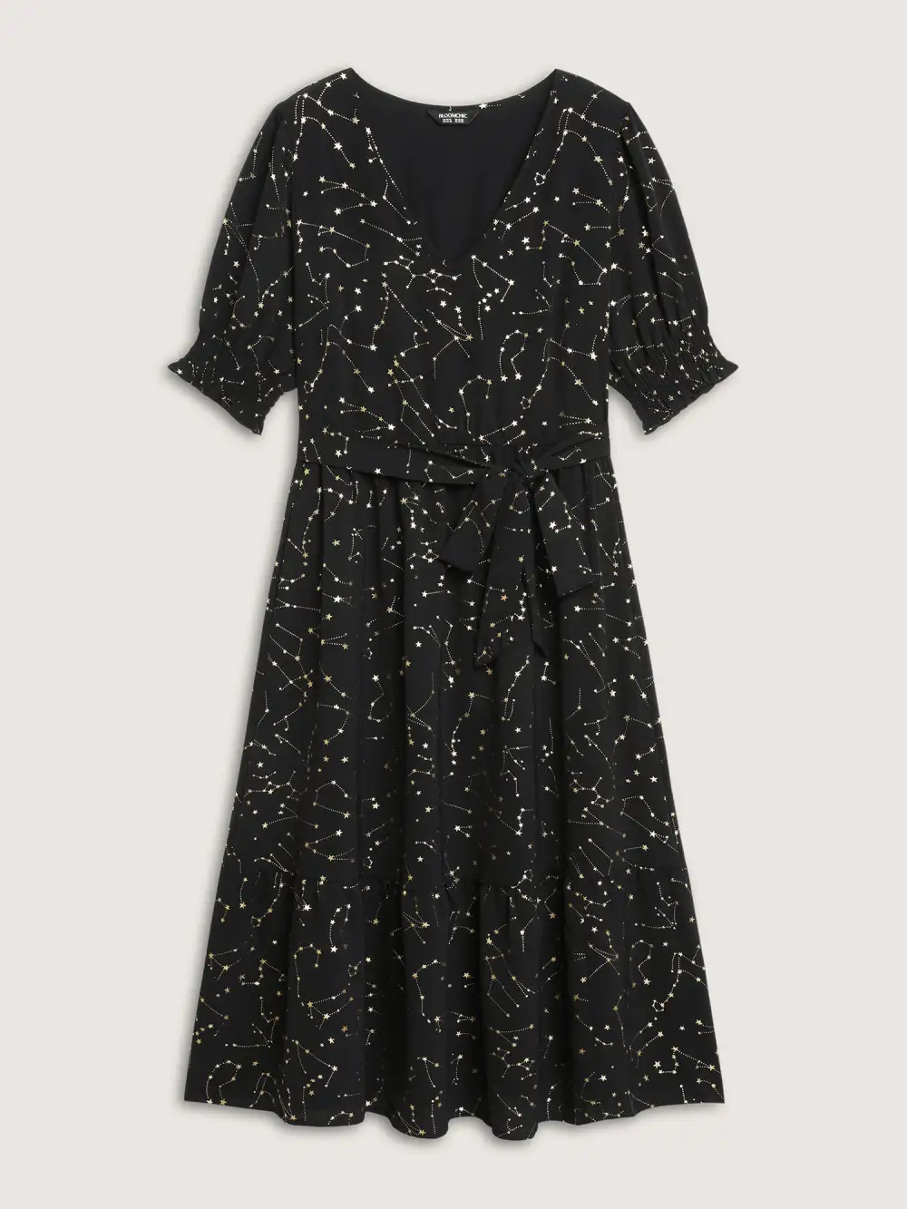 Shimmery Star Print Stretchy-Waist Midi Dress