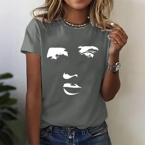 Women's Character Part Print Short Sleeve Round Neck Cotton T-Shirt