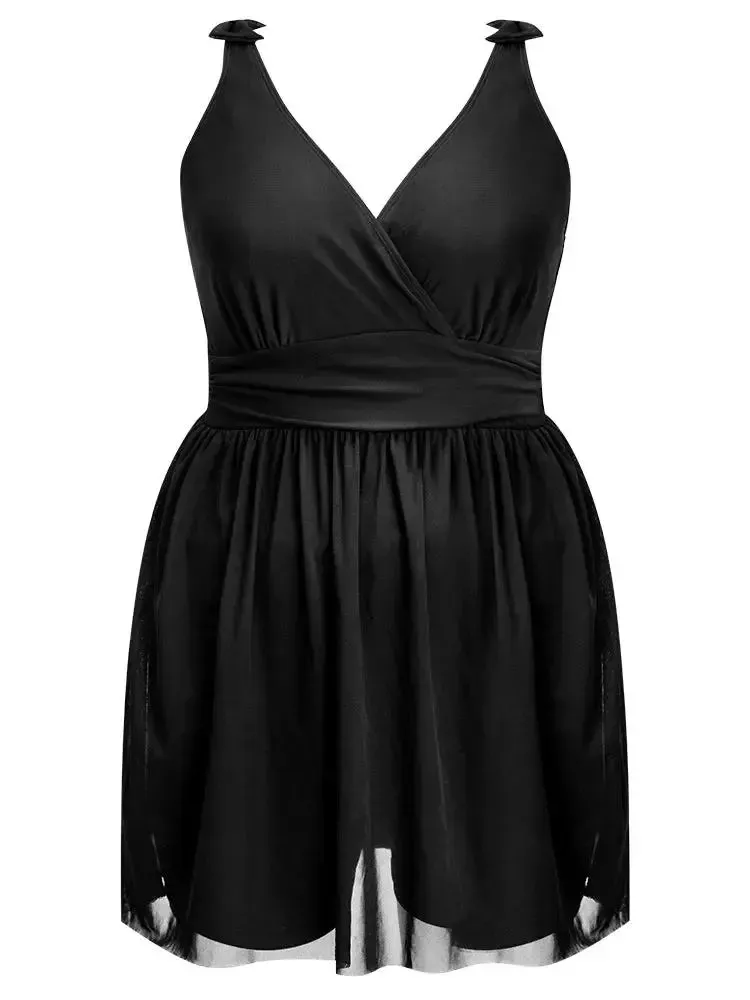 Sculpt Waist Ruched Split Hem Swim Dress