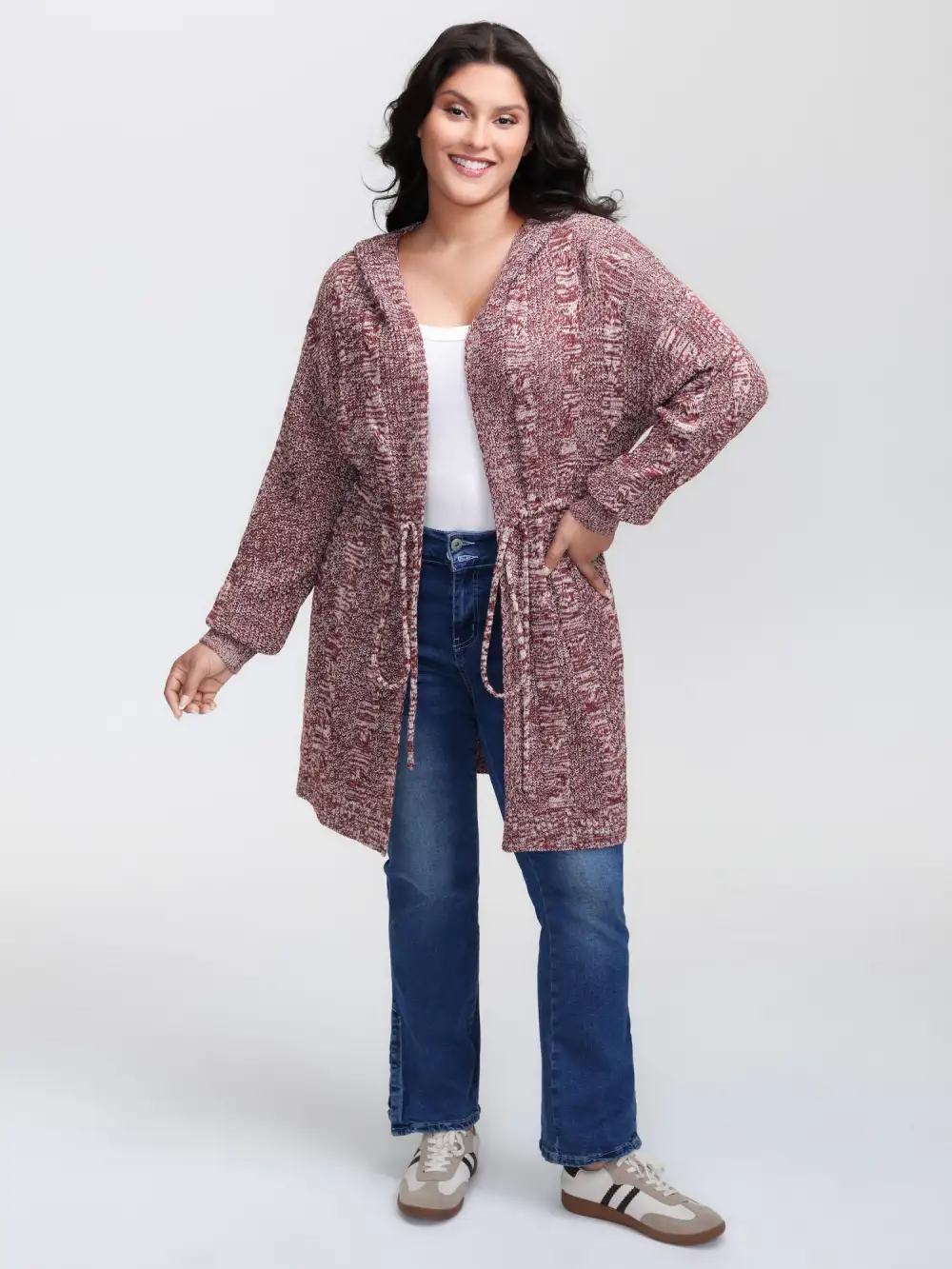 Cable Stitch Heather Hooded Knit Cardigan