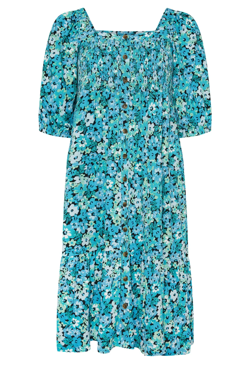 YOURS Curve Blue Floral Print Tiered Midi Dress