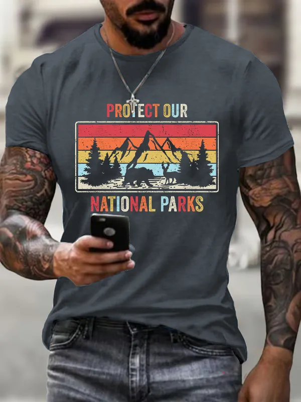 Men'S T-Shirt Cotton Men'S Vintage Preserve Our National Park Printed Casual Crew Collar T-Shirt