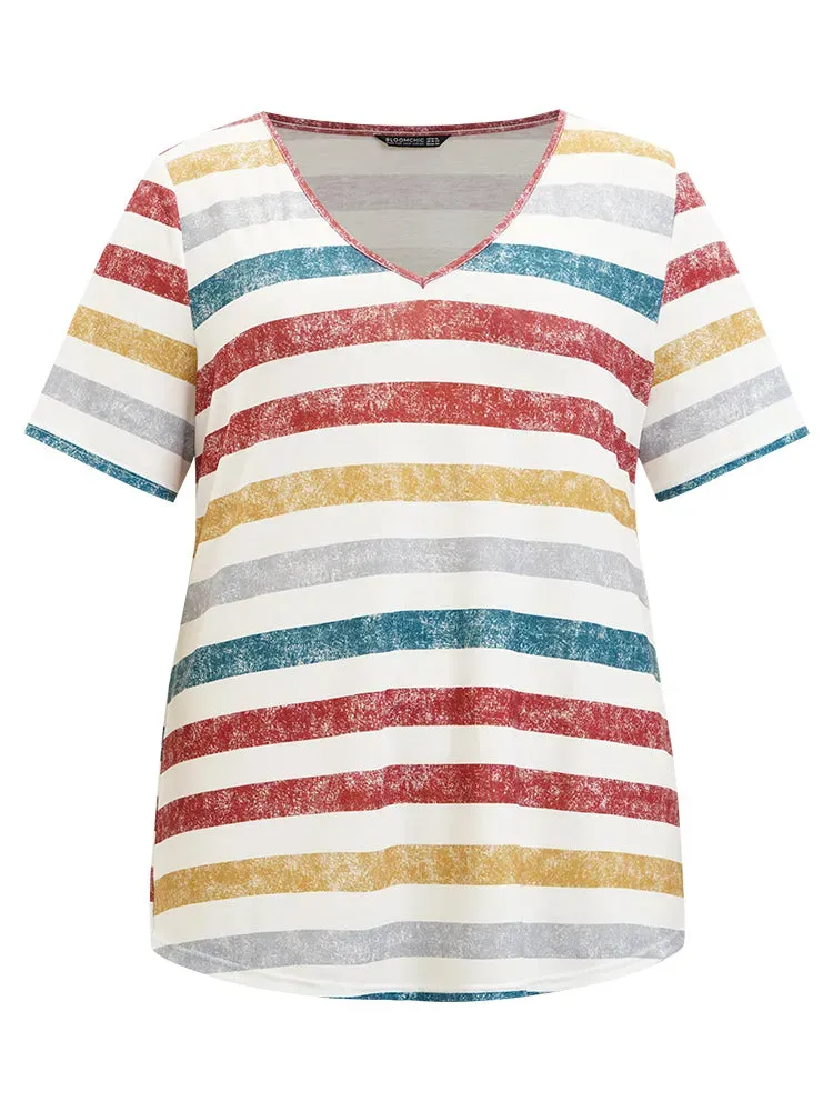 Striped Contrast V Neck T-shirt
