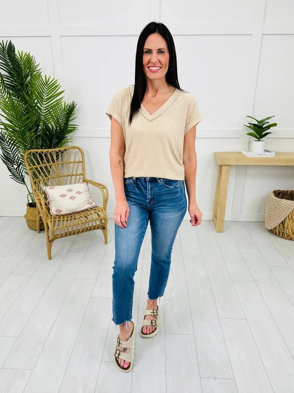 Step It Up Mica Straight Leg Step Hem Jeans