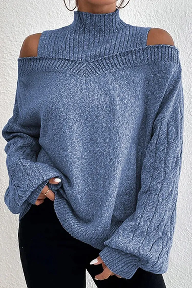 Solid Color Cutout Long Sleeve Sweater