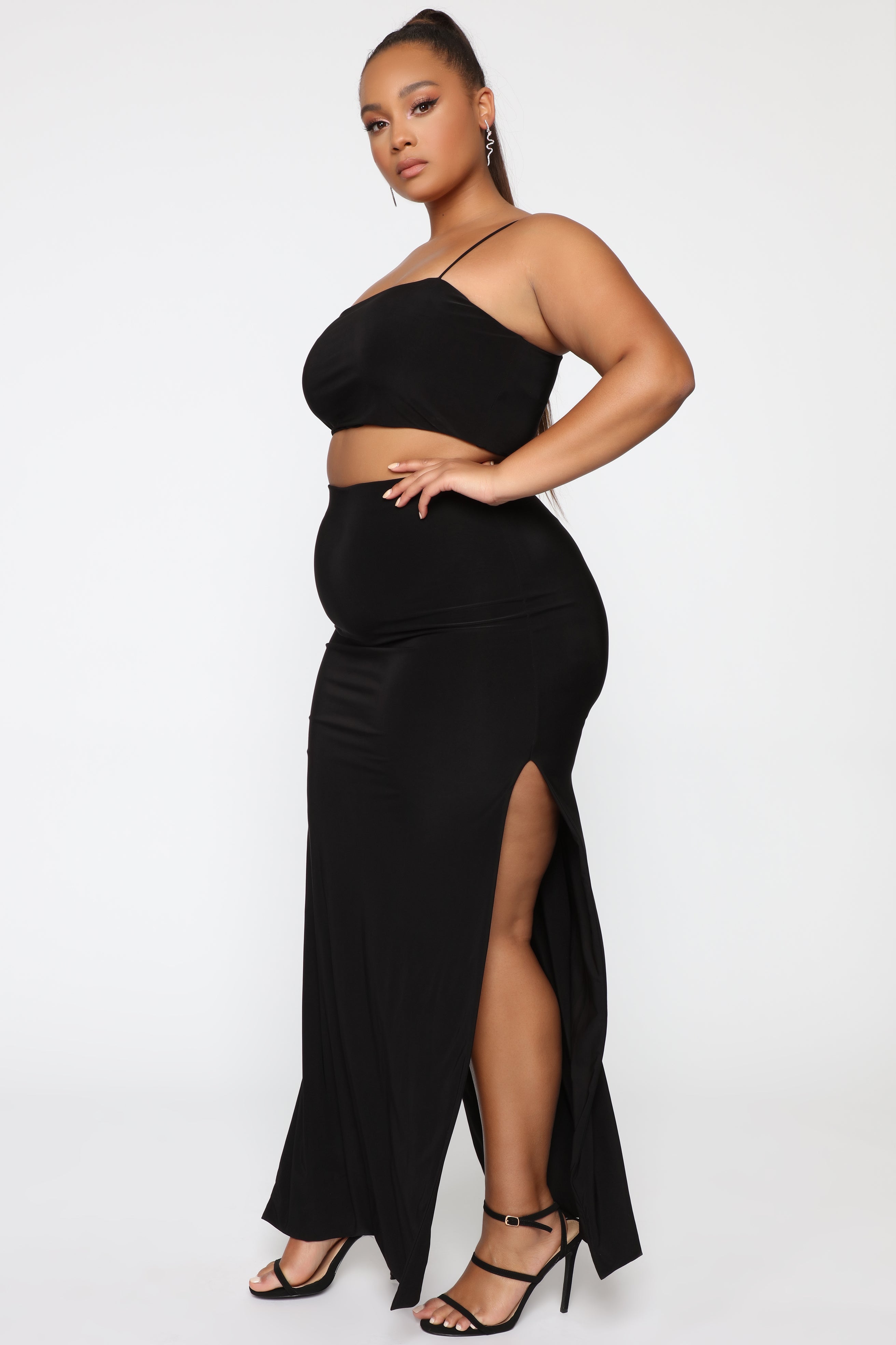 Mariah Slit Skirt Set - Black