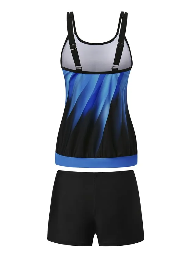 Casual Abstract Printing Scoop Neck Tankinis Two-Piece Set