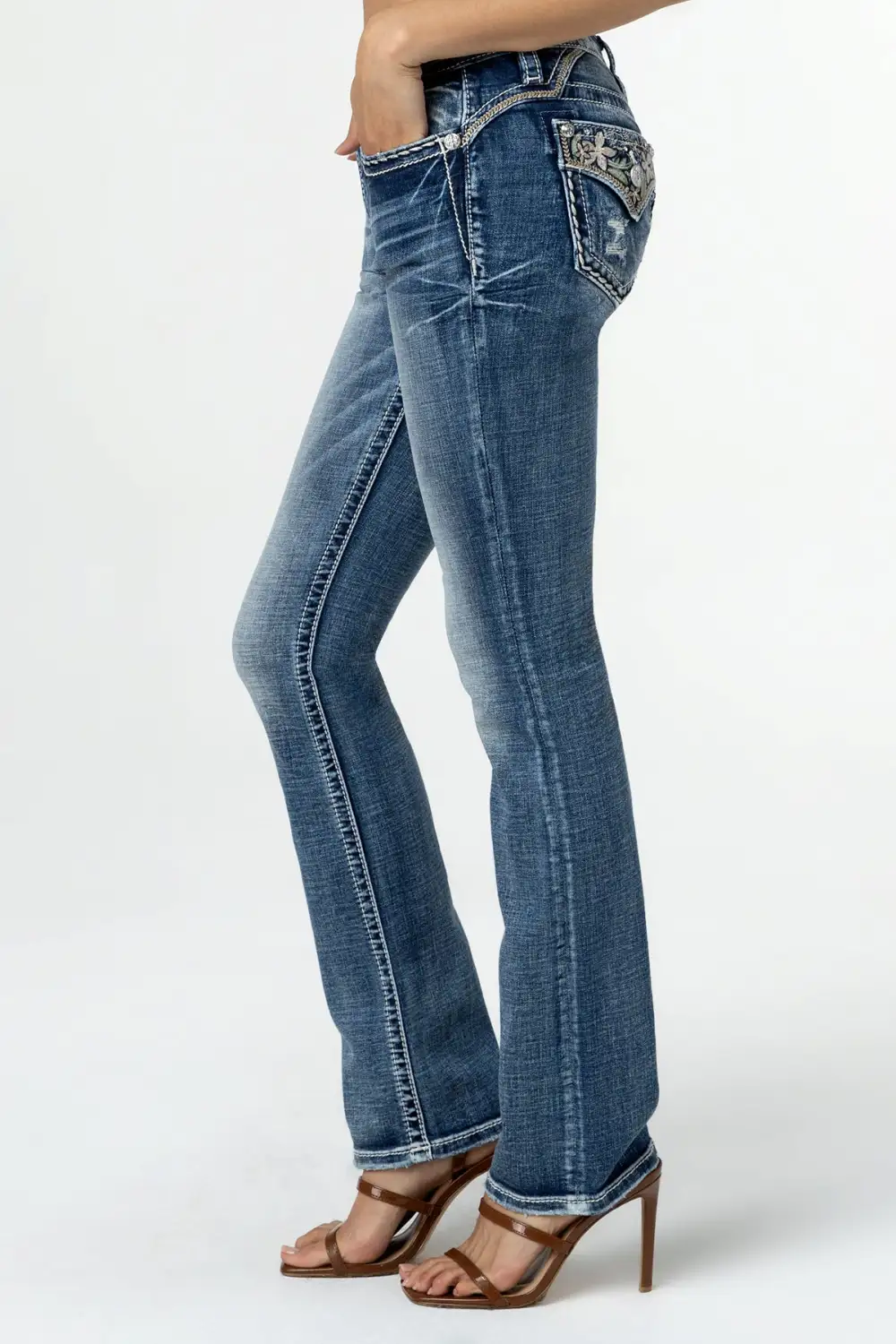 Pastel Floral Distress Bootcut Jeans
