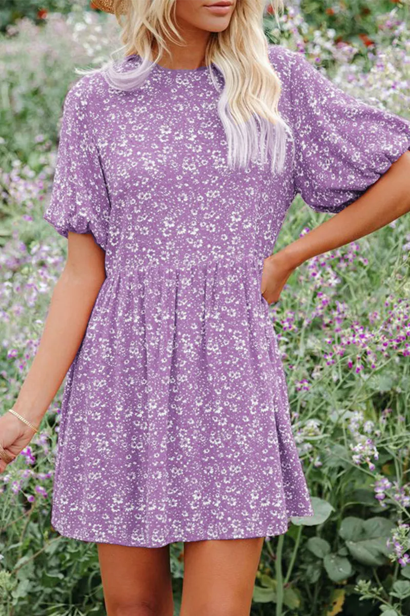 Casual Print Split Joint O Neck Straight Dresses(6 colors)