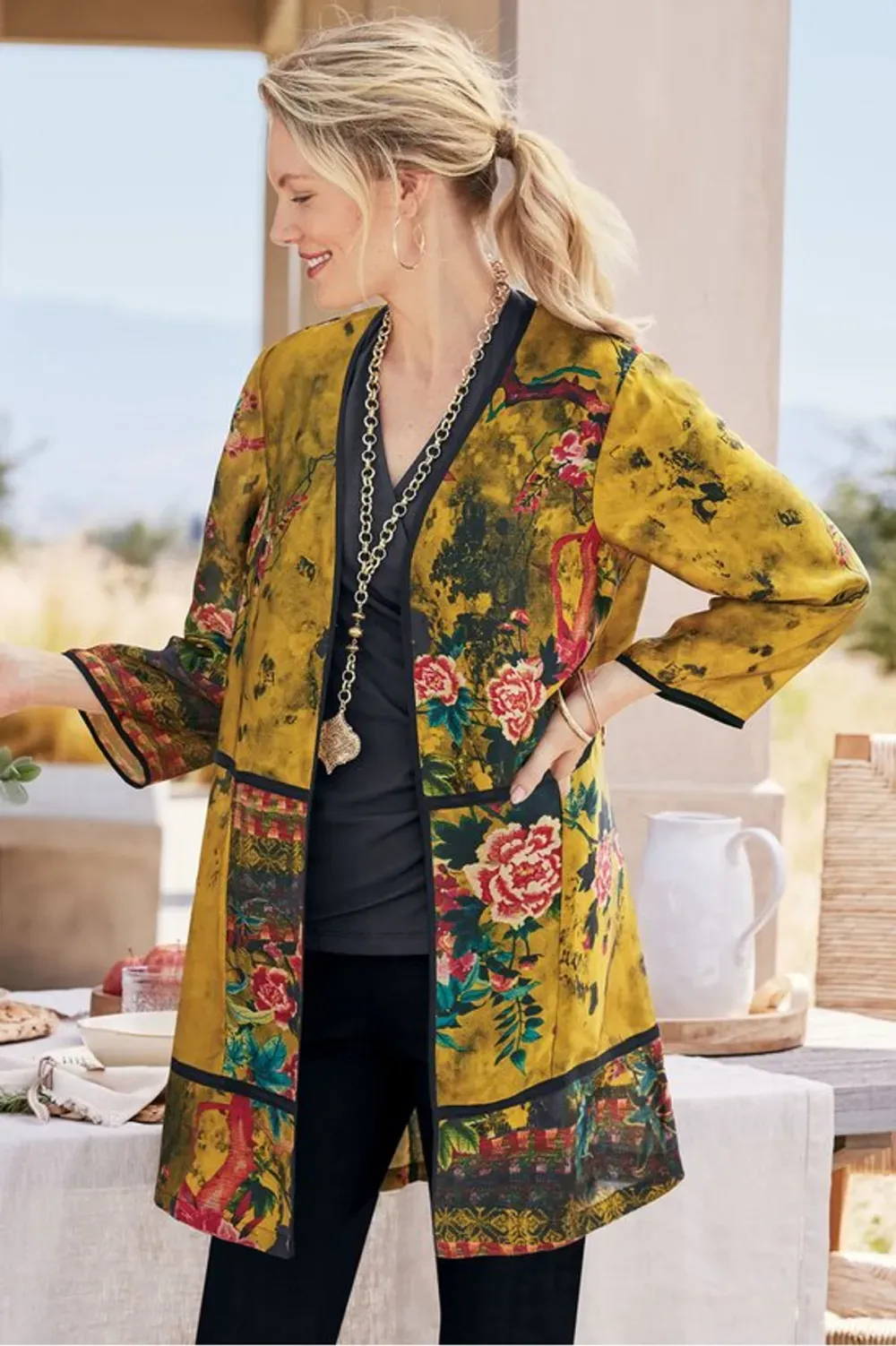 Hana 3/4 Sleeve Open Front Satin Topper