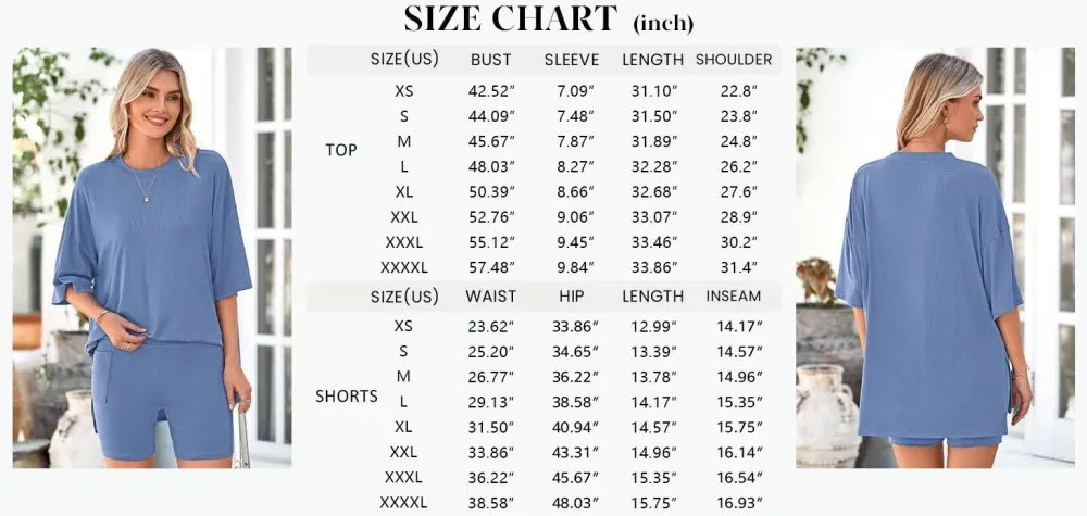 Women’s Oversized Lounge Set-Breathable Crewneck Top & Pocket Shorts