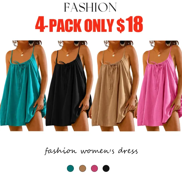 Women's Spaghetti Strap Beach Cover Up – Linen Backless Mini Dress with Pockets