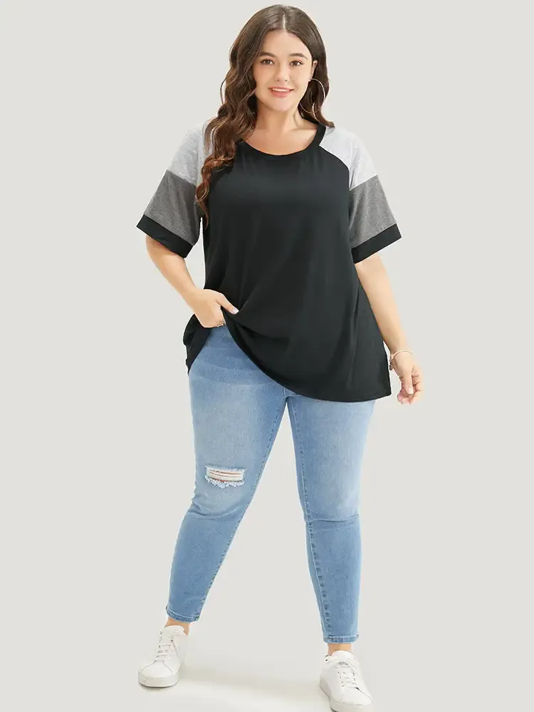 Colorblock Contrast Crew Neck Raglan Sleeve T-shirt