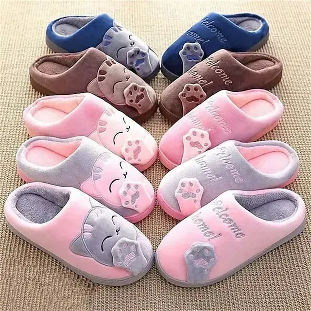 Women's Cute Cat Slippers with Plush Lining for Indoor Comfort - Welcome Home Design