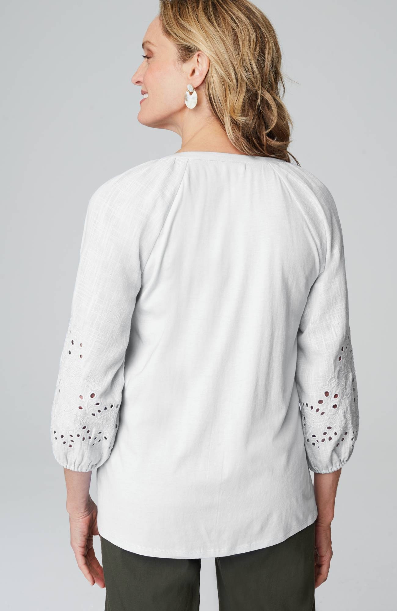 Placed-Eyelet Mixed-Media Top