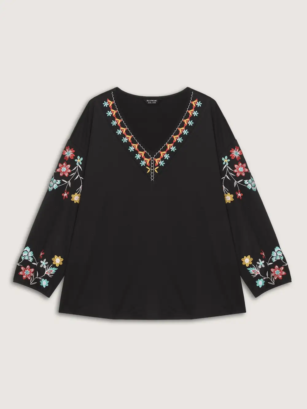 Floral Embroidery Mesh V-Neck Sweatshirt