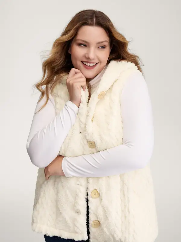 Textured Button-Down Hooded Vest