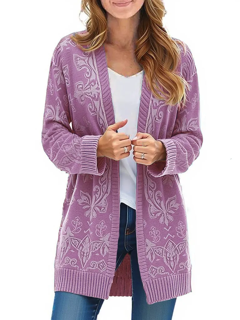Women's long-sleeved twist knitted cardigan sweater cardigan autumn coat with pockets