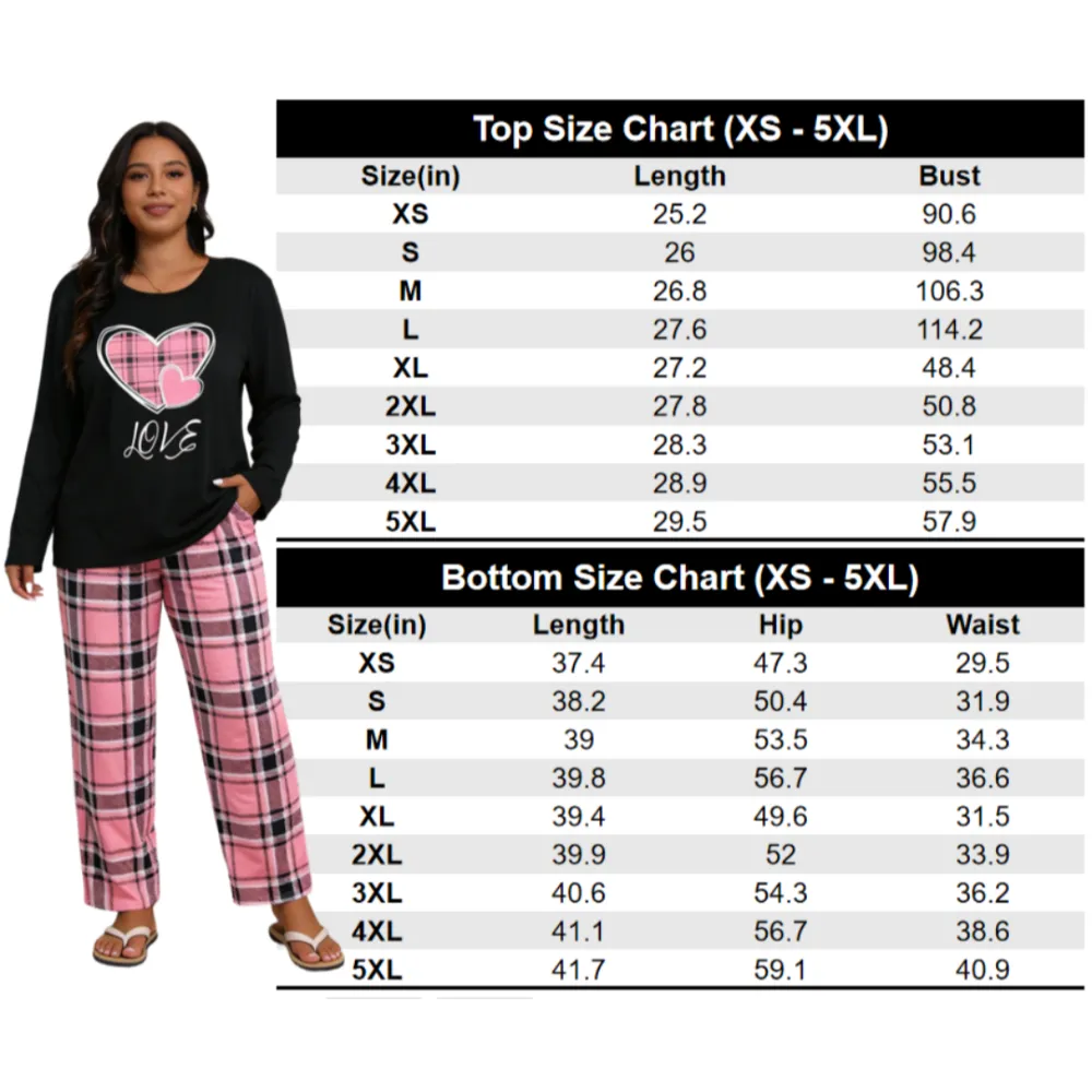 Two-piece Set Long Sleeve Heart Print Tee & Plaid Print