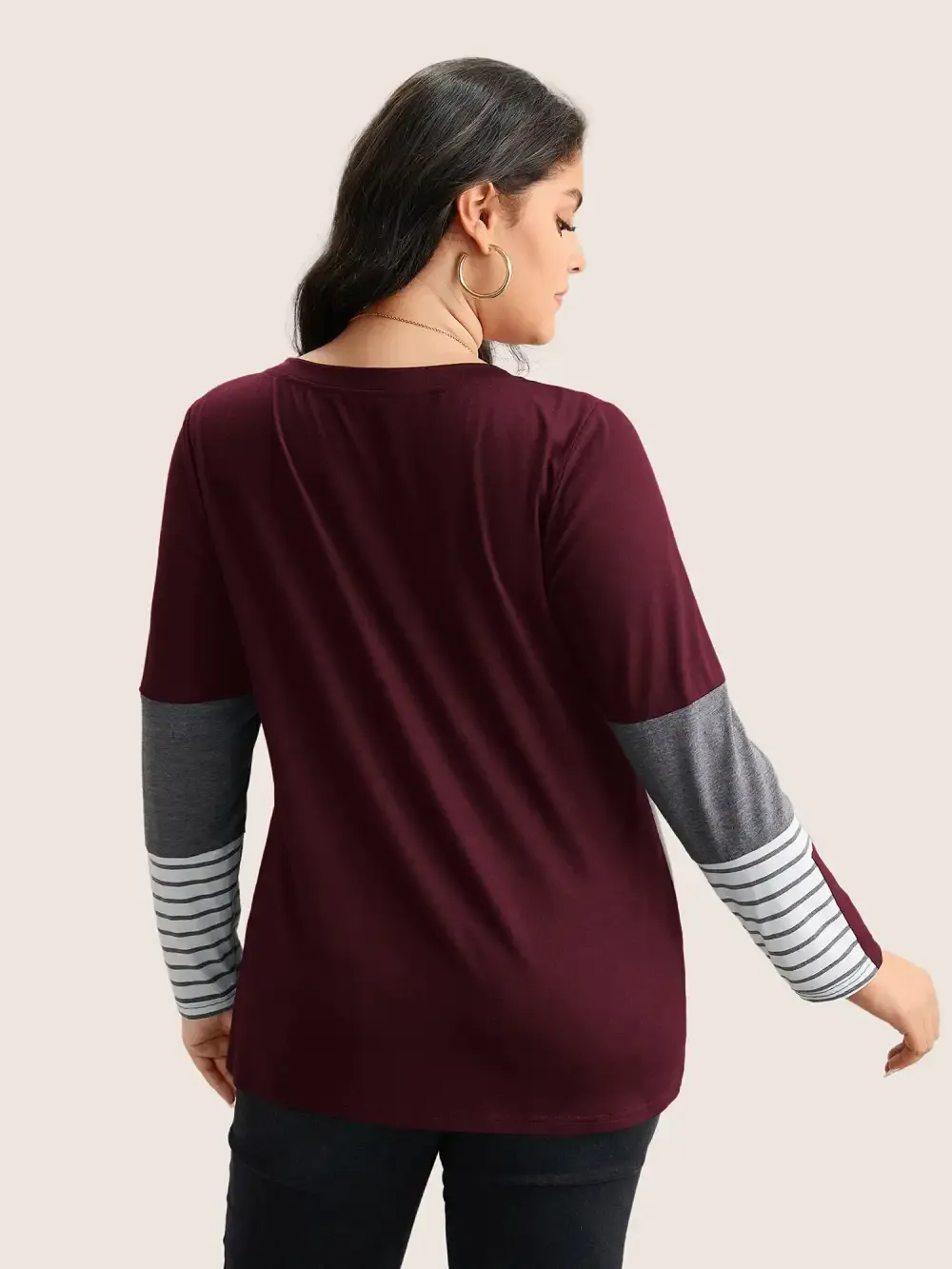 Colorblock Contrast Striped V Neck T-Shirt