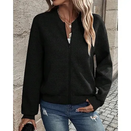 Women's Texture Sweatshirt Waffle Sweatshirt  Pullover Hoodie Sweatshirt Plain Streetwear Casual Long Sleeve Hooded Regular Tops Street Holiday Going out Buttons Black White Pink Wine Fall Winter
