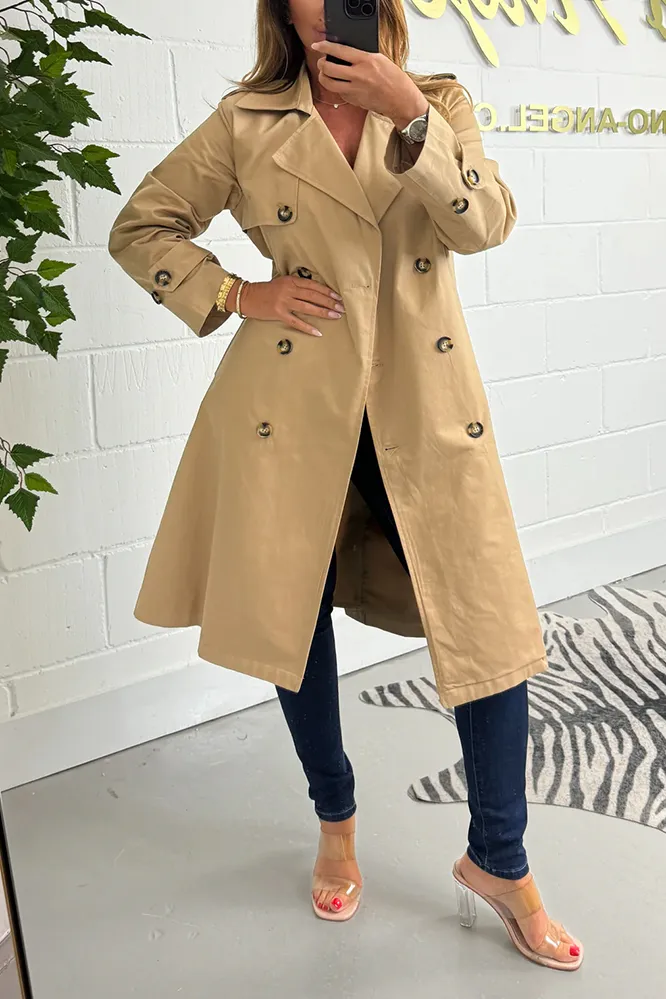 Long Mac Trench Coat With Tie Belt