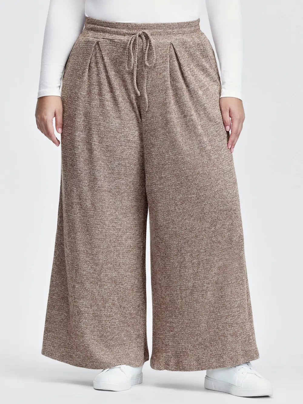 Mixed Color Knit Pleated Drawstring Pants