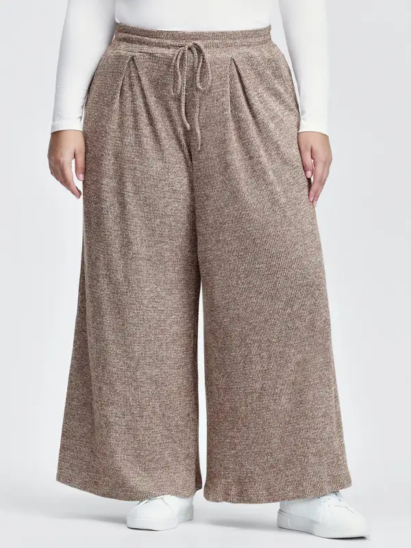 Mixed Color Knit Pleated Drawstring Pants