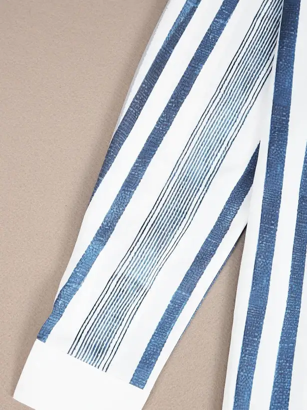 Double Pocket Vertical Blue and White Stripe Tunic Top